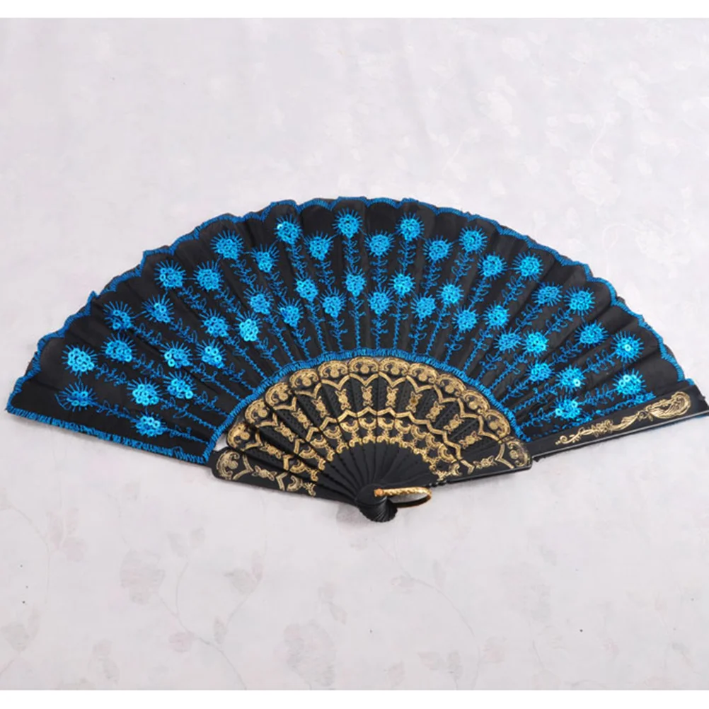 Fashionable Sequins Fan Handmade Dance Hand Fans for Performance Stage Show (Sky Blue) foldable fan