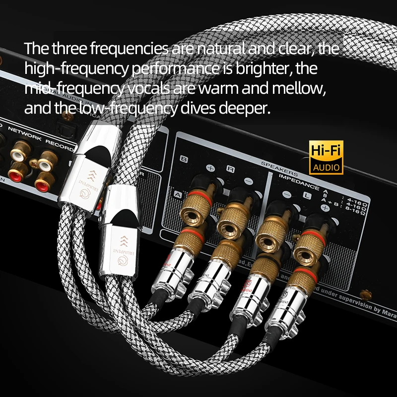 One Pair High Fidelity OCC Silver Plated HiFi Speaker Audio Cable Rhodium Banana Plug Audio Line for Amplifier Speaker