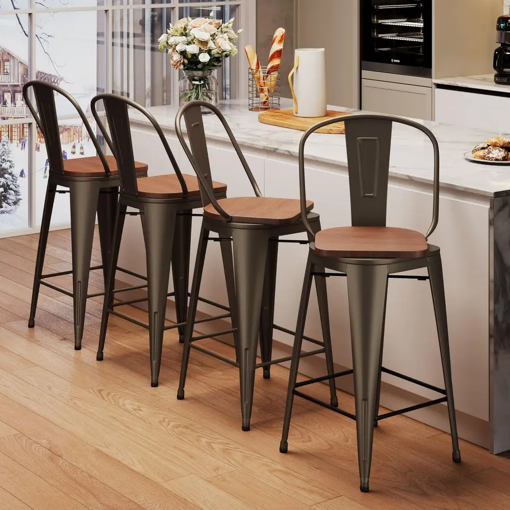 

Bar Stools Set of 2 with Thicker Wood Legs,26 Counter Height Bar Stools,Faux Leather Upholstered Barstools with Backs,Bar Stool