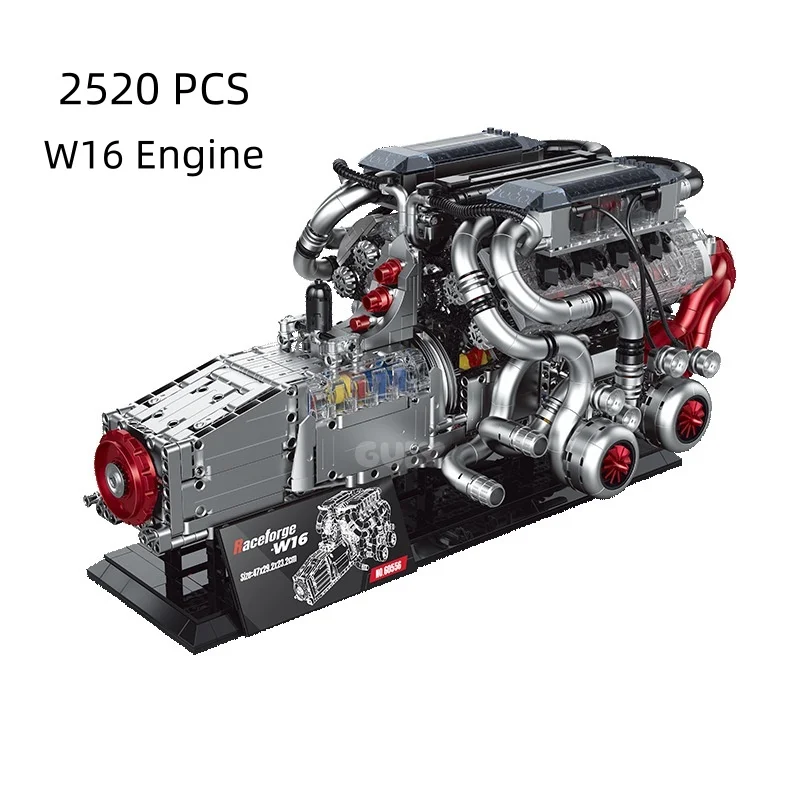 60556 W16 Cylinder Engine Mechanical Building Blocks Model With Spray Function DIY Assembly Bricks STEM Educational Collectible