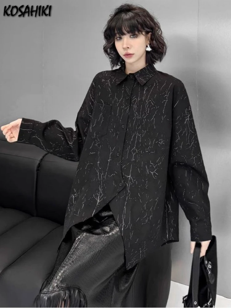 

Y2k Aesthetic Vintage Printing Women Blouse Harajuku Single Breasted ​Grunge Tops 2025 Streetwear Irregular Casual Loose Blusas