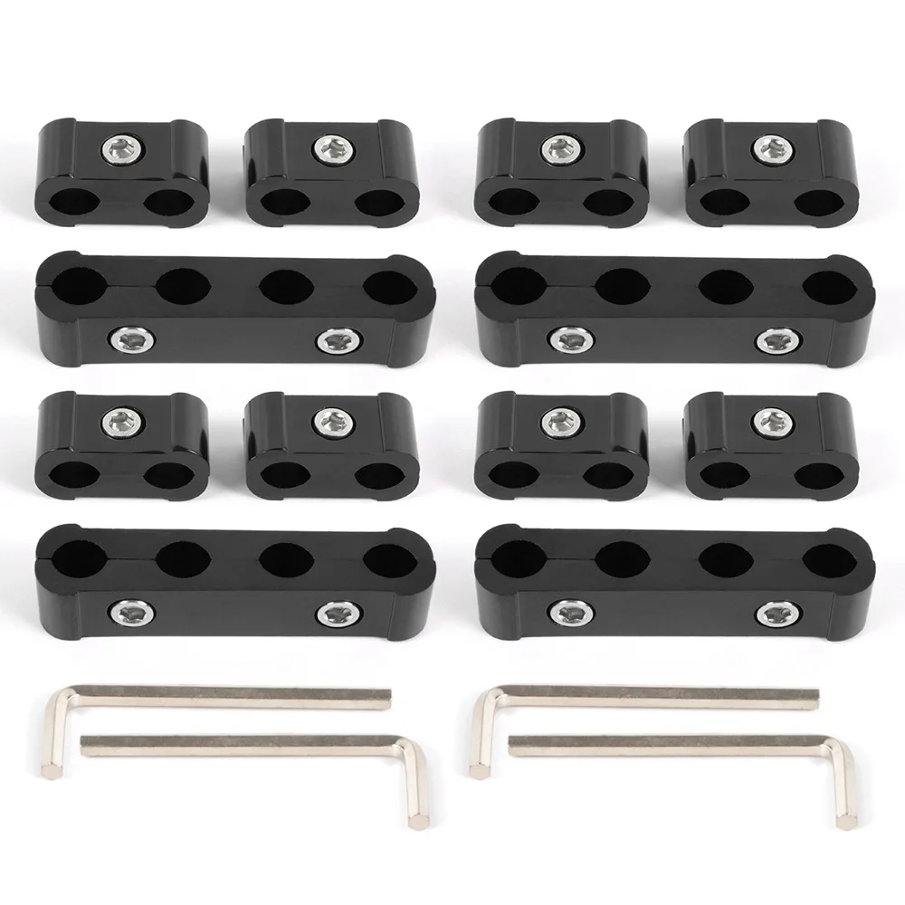 16Pcs Aluminum Spark Plug Wire Separator Divider Clamp Kit 8mm Ignition Cable Loom Organizer for Car Engine Universal Blue Black