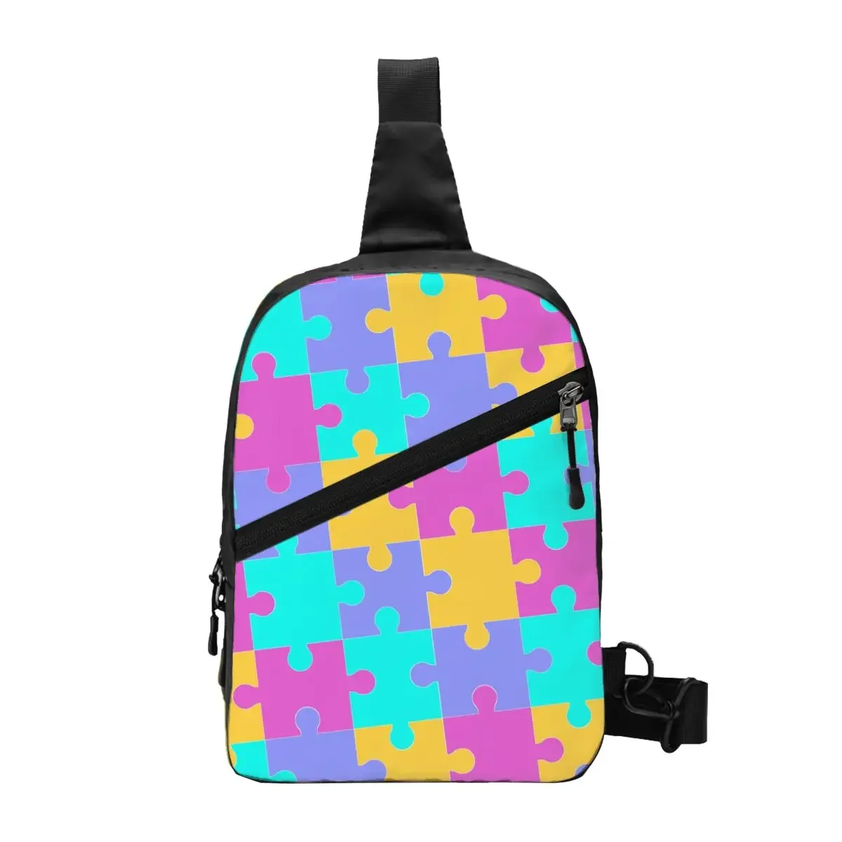 

Personalized Colorful Jigsaw Puzzles Autism Awareness Sling Bag for Shoulder Chest Crossbody Backpack Cycling Camping Daypack