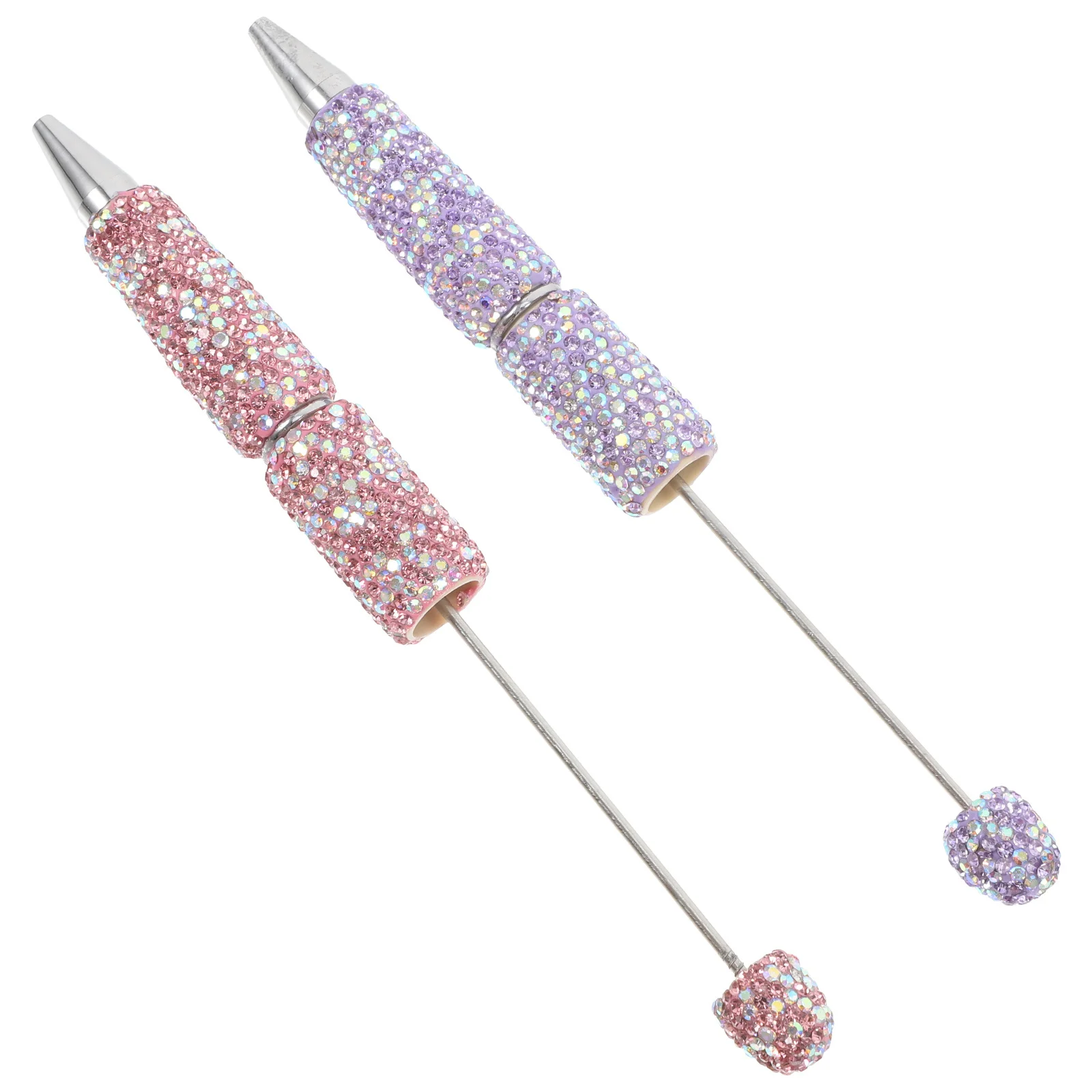 

2Pcs Sparkling Rhinestone Ballpoint Pens Beadable Bling Ink Pens Stylish Writing Tools for Office School Home Use