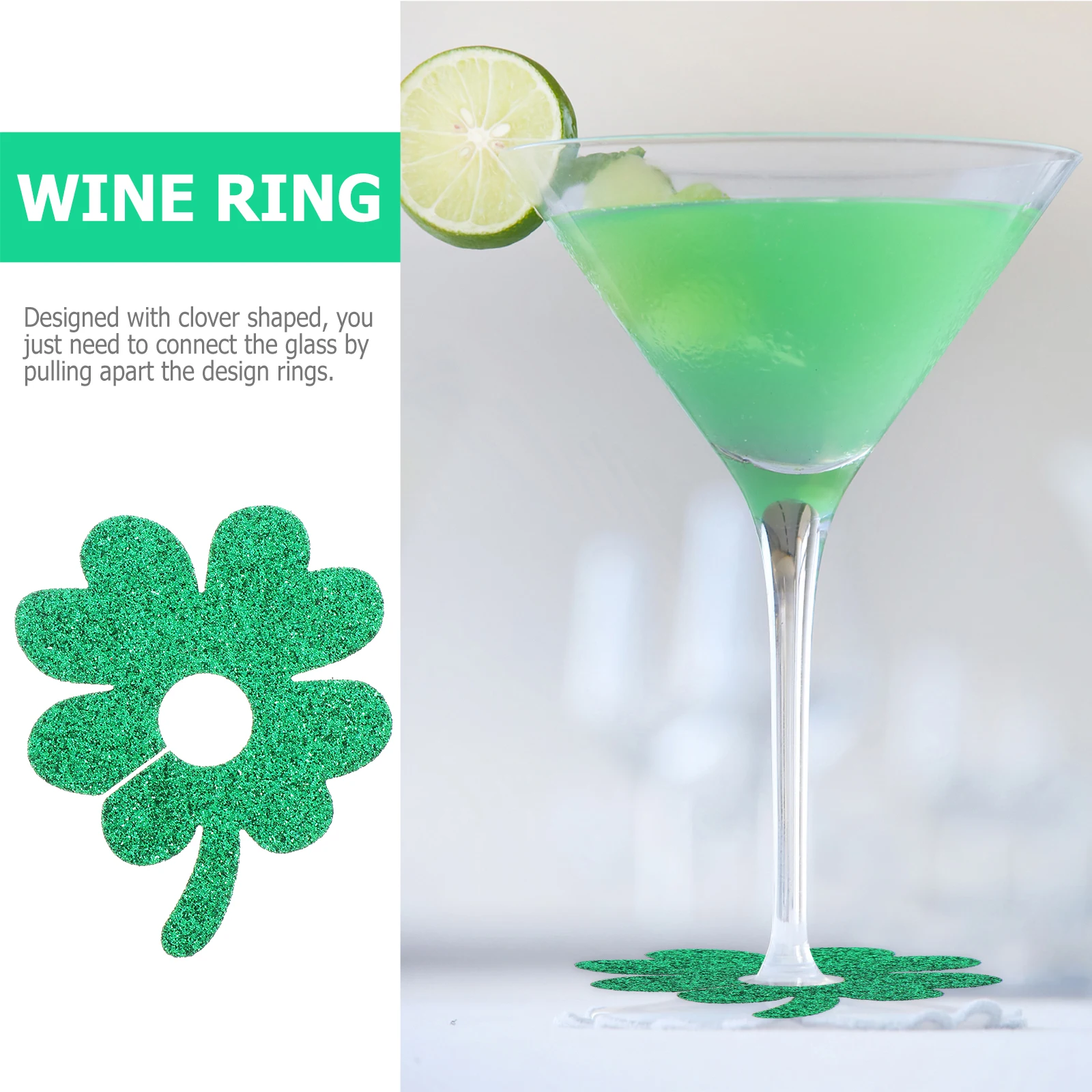 

12 Pcs Four Leaf Clover Glass Ring Cup Charms Party Supplies St Patrick's Day Adornment Marks Decoration