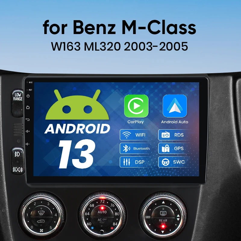 Draadloze CarPlay Android Auto Radio Voor Mercedes Benz M-Klasse W163 ML320 1997-2005 Auto Multimedia Speler GPS 2din Head Unit Navi - afbeelding 2