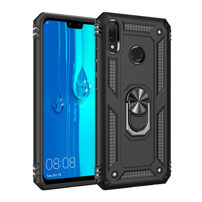 Fashion Bring Shockproof Magnetic Metal With Ring Phone Case For Huawei Y9 Y5 2019 Y6 Y7 Pro Prime Anti-fall Protection Cover