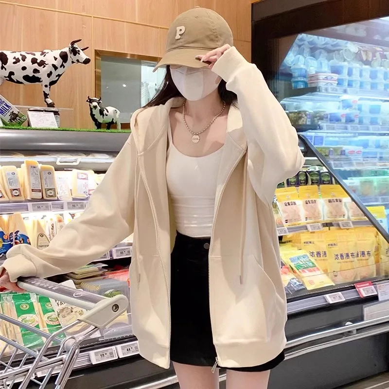 سويت شيرت مفتوح من Lente مع كابوشون Dames Lente Zomer مجموعة جديدة كورية stijl katoenen jas met vollelige mouw #4