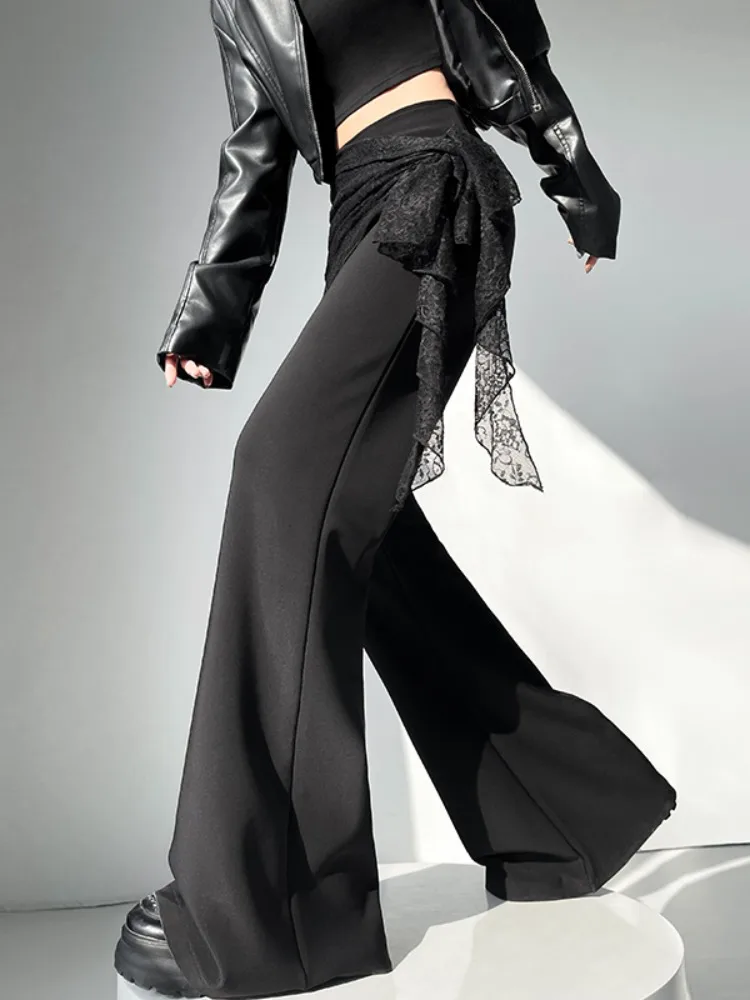 

Женские повседневные брюки-клеш с отстегивающимися кружевными вставками, с высокой талией, свободного кроя, широкие, удлиненные, для повседневной носки