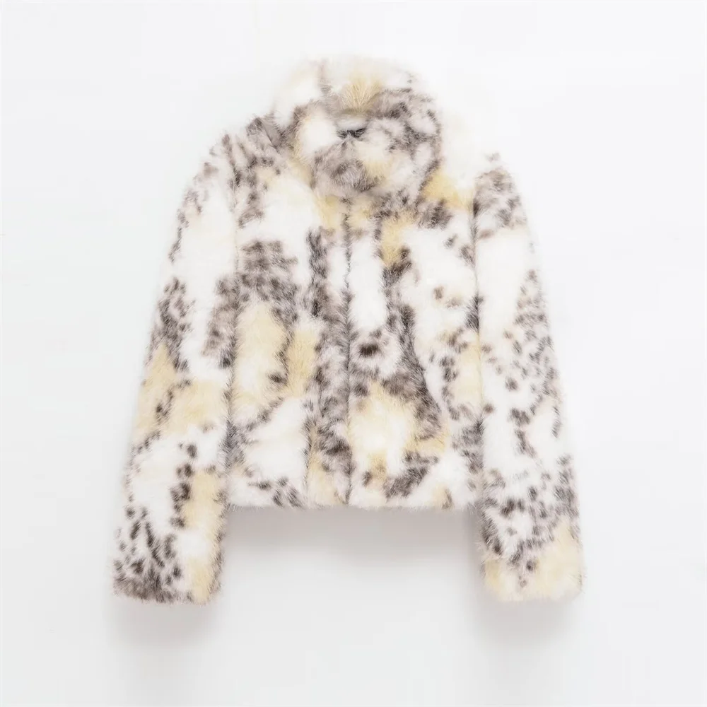 

Осенняя новая женская одежда, милая и модная свободная куртка с леопардовым принтом, воротник-стойка, искусственная меховая куртка с длинными рукавами, куртка