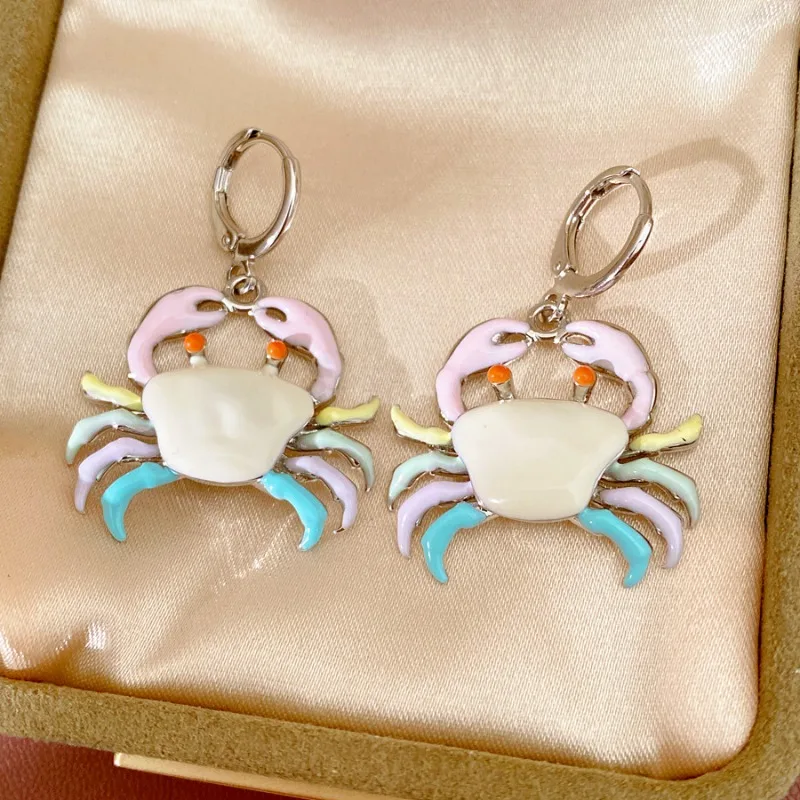 

Y2K Cute Crab Enamel Earrings Macaron Color Beach Marine Life Hoop Earrings Hawaii Vacation Jewelry for Women