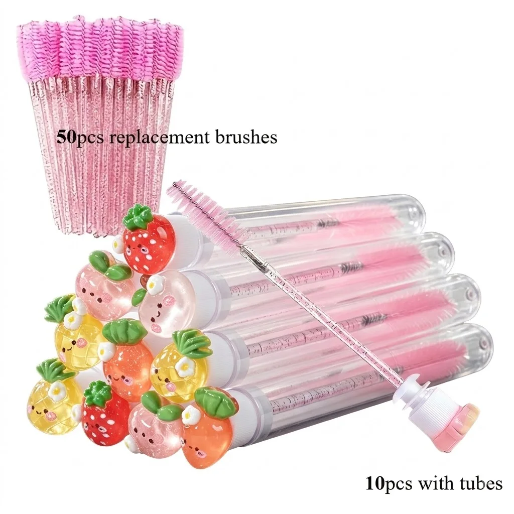 60pcs mascara brush with 10pcs Empty Tubes, 50pcs Nylon Bristles for Eyelash Extension and Replacement, Mascara Tube Brush Set