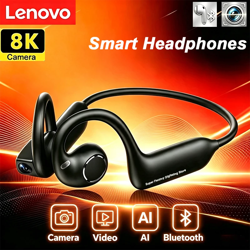 Lenovo 4K Smart-Kopfhörer 8MP Kamera Übersetzungs-Chat WLAN Videoaufnahme Bluetooth 5.4 Sport-Ohrhörer für Sport und Radfahren