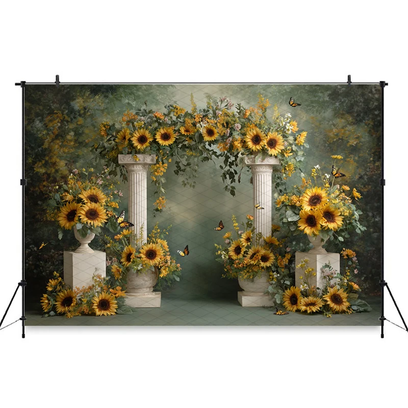 Mocsicka Photography Background Spring Yellow Sunflower Decorations Adult Wedding Child Birthday Portrait Backdrop Studio Banner