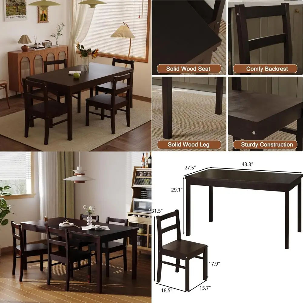 Nowoczesny prostokątny zestaw stołowy z litego drewna z 4 krzesłami do użytku w kuchni, barze, salonie