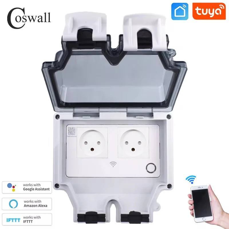 Coswall Tuya Wifi Voice Control IP66 Waterproof Israel Socket Timer Switch Programmable Work With Alexa Google Home