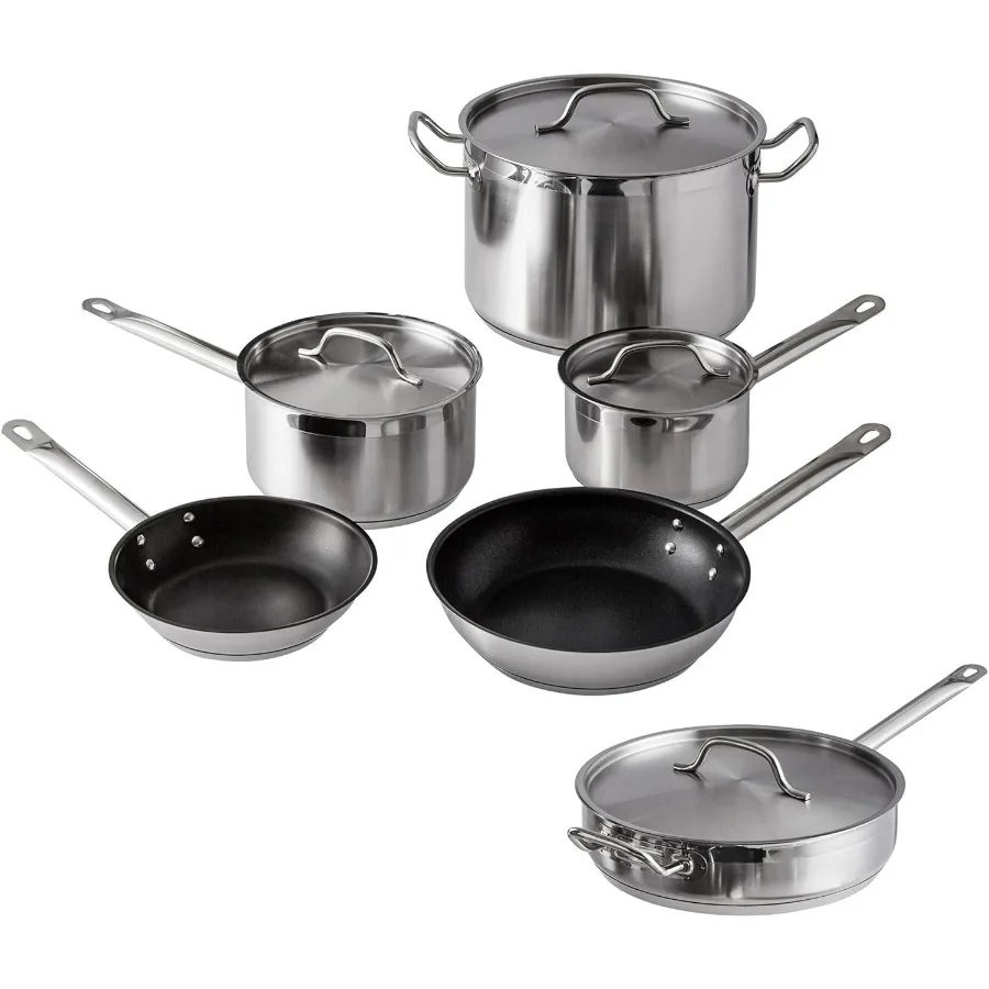 

Stainless Steel Pots And Pans Set Induction Cookware Set With 2 Saucepans 2 Fry Pans NonStick 5 Qt Sauté Pan And 12 Qt Stock Po
