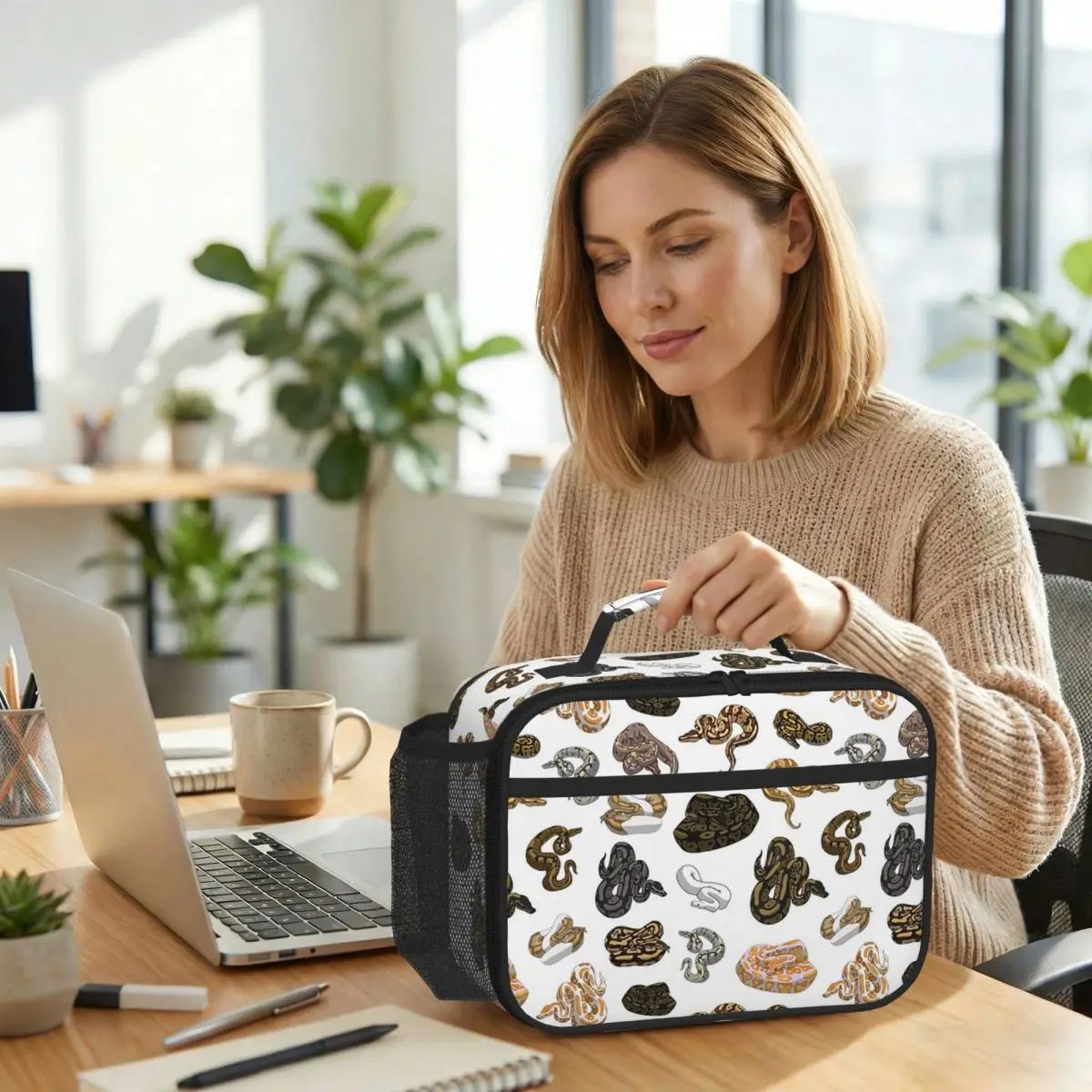 

Ball Python Morph Snake Pattern Sleeveless Top Insulated Lunch Bag for Women Office Cooler Thermal Food Box Tote Lunch Boxes