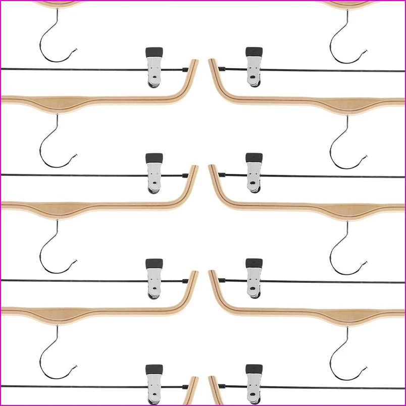

10 Pack Solid Wooden Trousers/Skirt Hangers with Anti-Rust Clips Coat Clothes Hangers-A57M