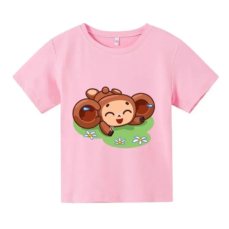 الأطفال Cheburashka القطن تي شيرت لطيف الصيف أزياء قصيرة الأكمام الطفل المحملة للبنين والبنات الكرتون قمم للأطفال الصغار #6