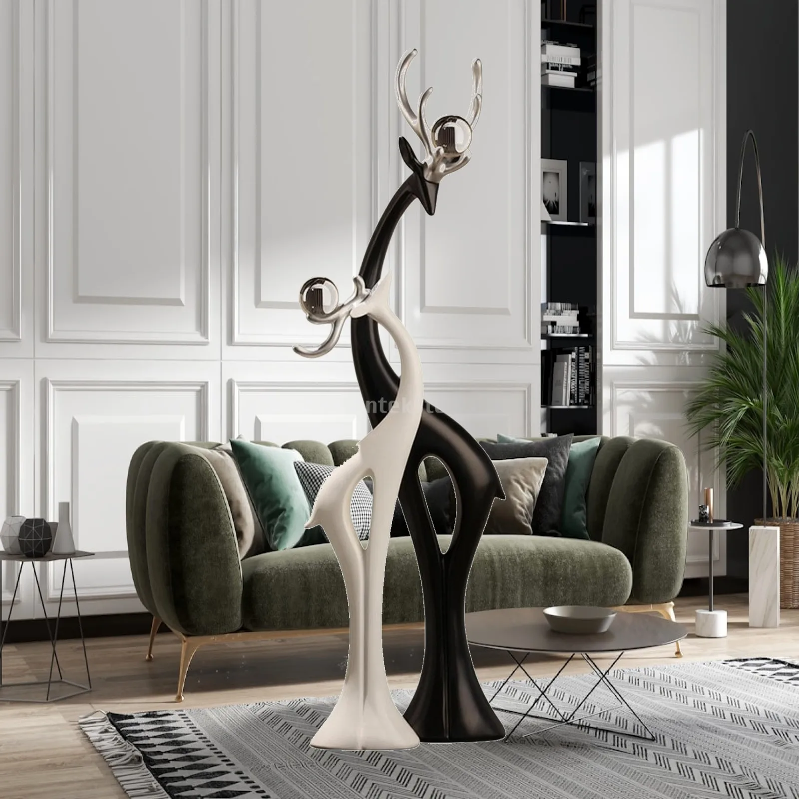 Floor Ornament Modern Floor Sculpture Resin Deer Statue Freestanding for Homeowners, Living Room, Entryway