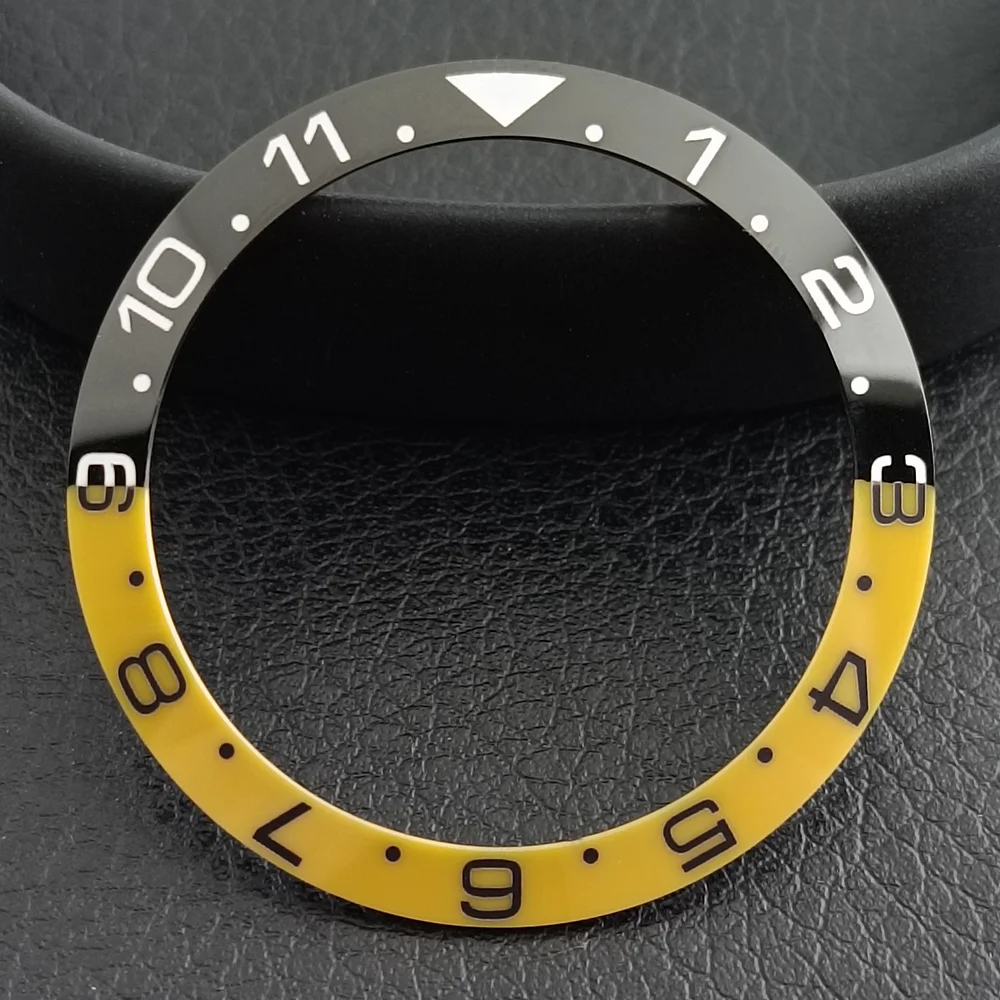 38 มม.* 30.7 มม.เซรามิค BEZEL สีดําสีเหลือง GMT BEZEL 40 มม.นาฬิกาผู้ชายนาฬิกาดําน้ําเซรามิค BEZEL นาฬิกาเปลี่ยนชิ้นส่วน