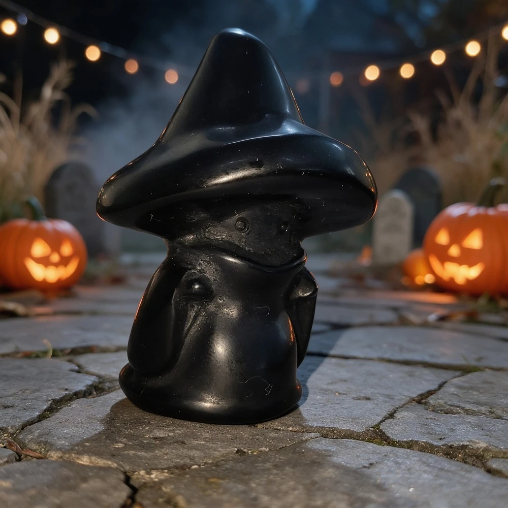 Natural Black Stone Wizard Gnome Statue Cute Halloween Dwarf Sculpture Indoor Tabletop Decoration Holiday Party Craft Gift