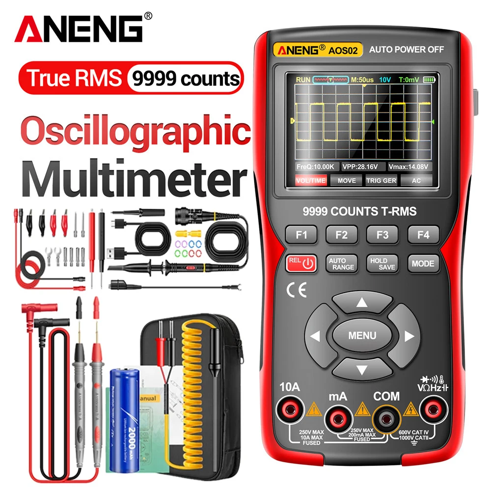 Oscilloscope Multimeter True RMS 48MS/s Sampling Rate 10MHZ Analog Bandwidth Data Storage ANENG AOS02 Voltmeter Repair Test Tool