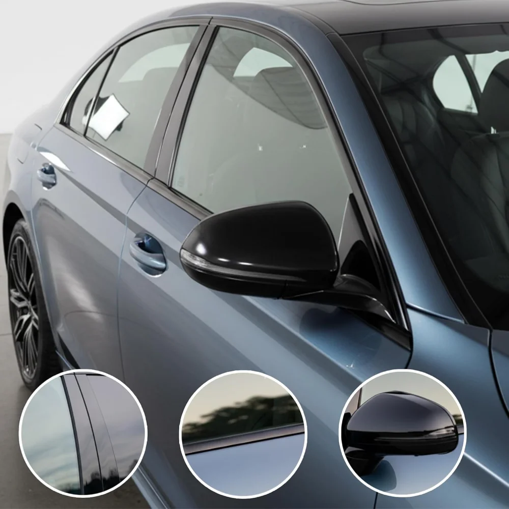 Autoaufkleber 3/5/7/10 cm glänzend schwarze Vinylfolie, selbstklebende Fensterzierleiste für Säule, Motorhaube, Dach, Tür – Detail 5