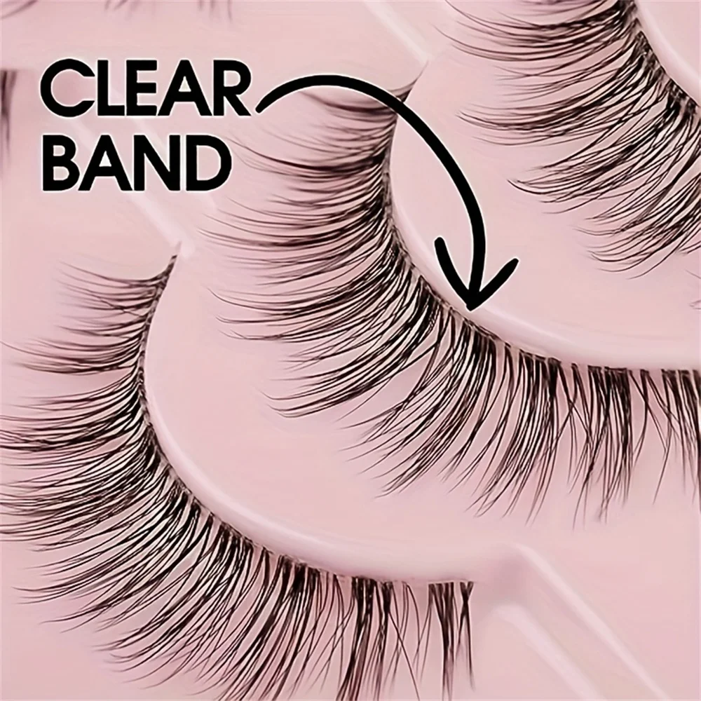 10 pairs Natural Look 3D False Eyelashes with Soft, Thick 14mm Lashes and Clear Band