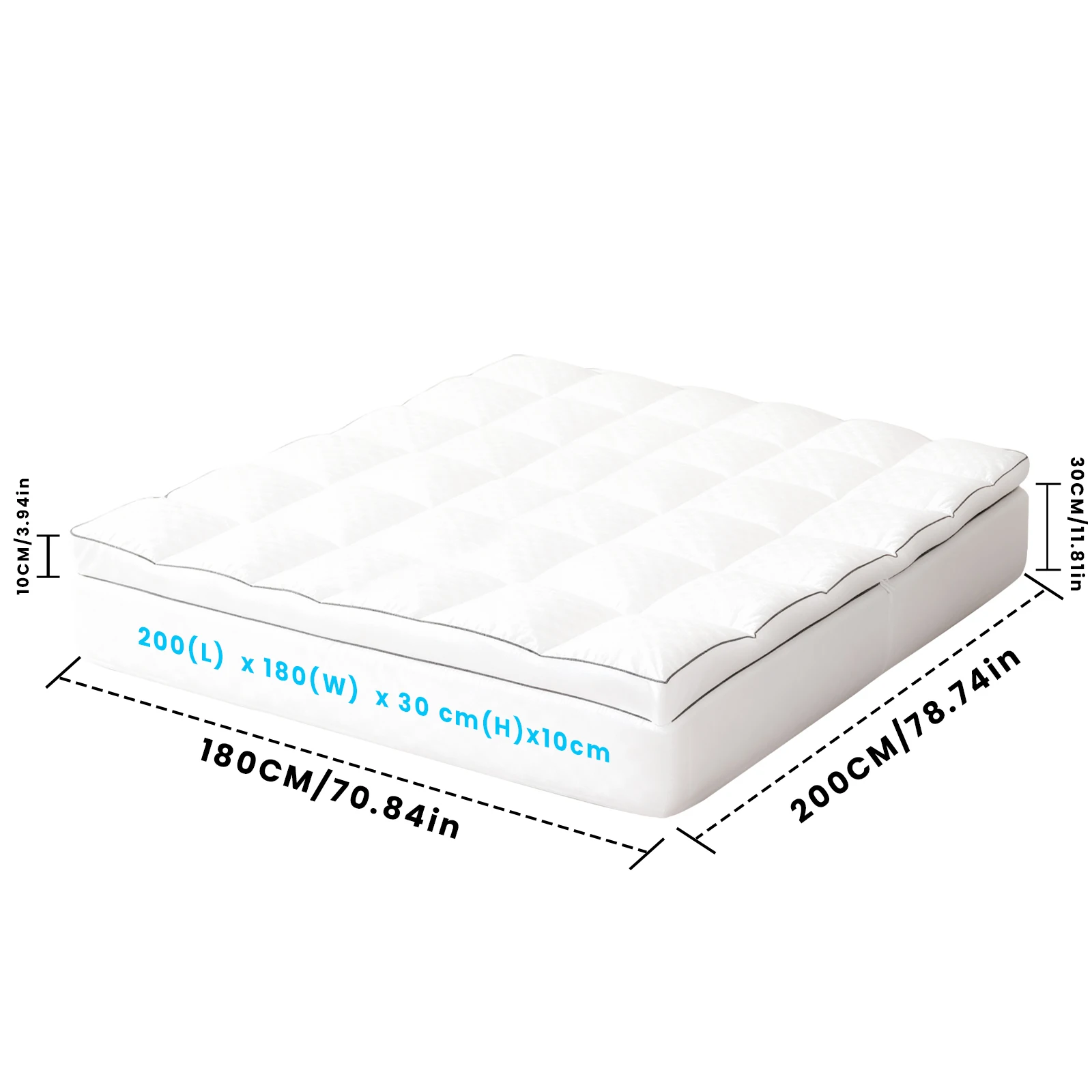 Dubbele matras topper, gewatteerde matrasbeschermer, anti-allergie & ademende hoeslaken, 30 cm extra diepe stretch hoes