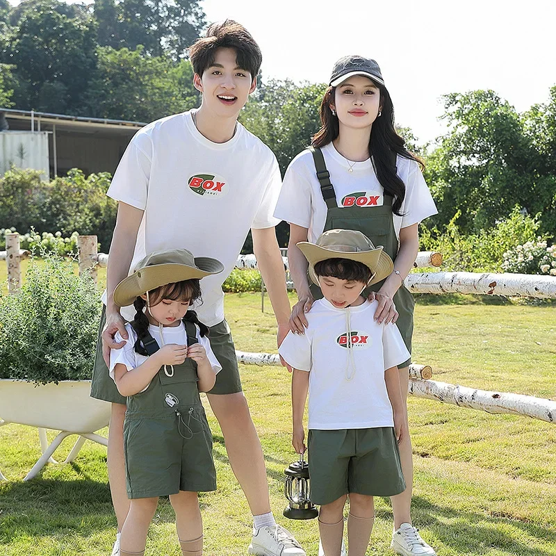 Family Matching Fashion Clothes Parent-child Clothing Korea Mom Daughter Baby Tops Jumpsuit Sets Dad Son T Shirts Shorts Outfits