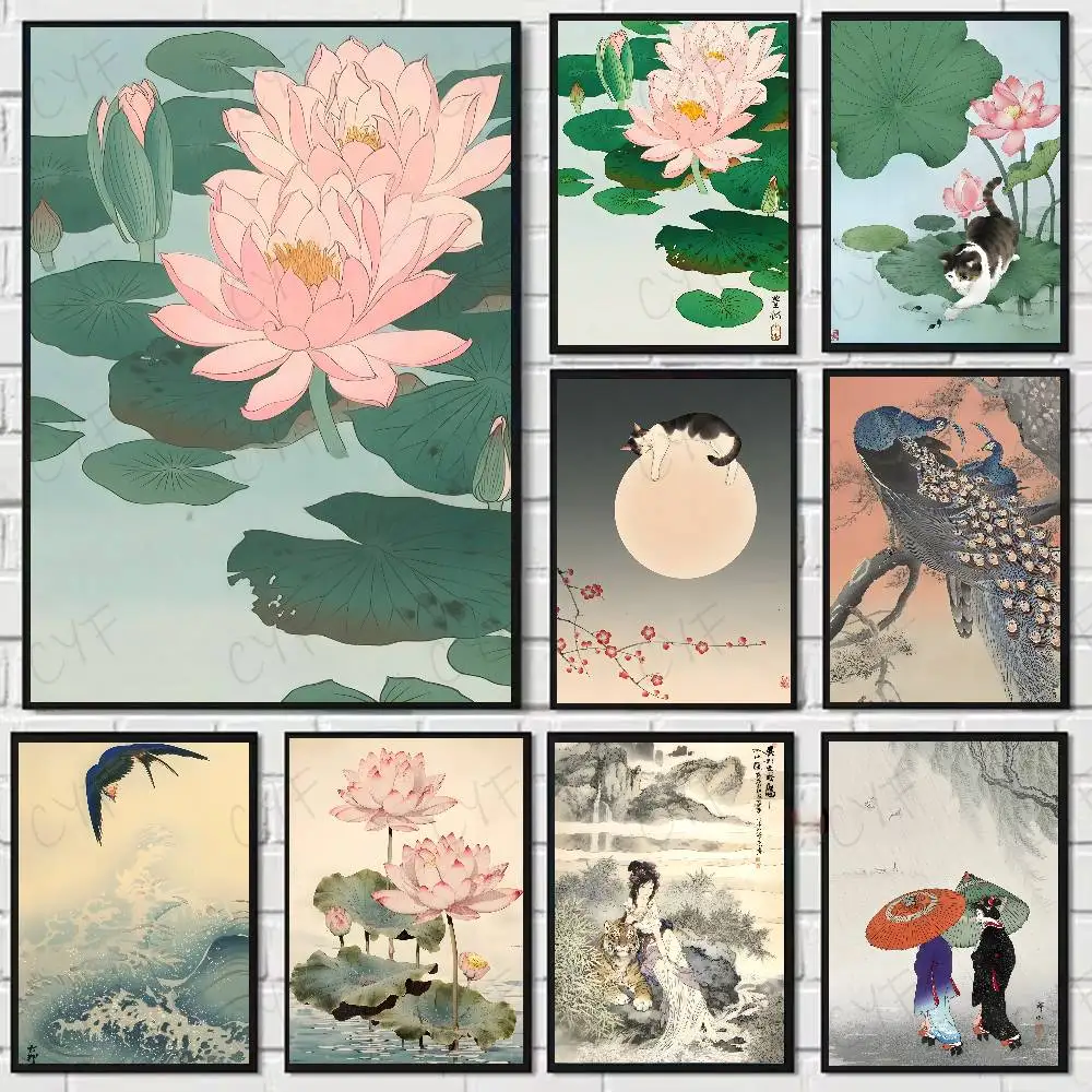 Ohara Koson-Póster japonés Ukiyo, arte HD, pared adhesiva, impermeable, decoración estética para el hogar, sala de estar y dormitorio