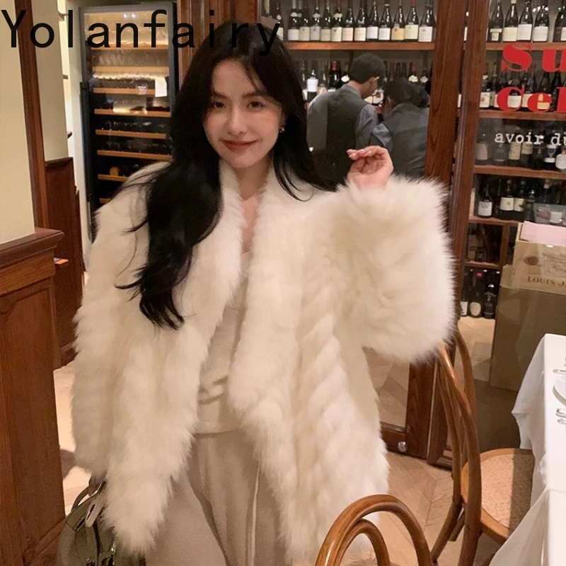 YOLANFAIRY vraie fourrure entière dame femme hiver chaleur haut de gamme jeunes femmes style moyen à manches longues naturel fourrure de renard veste 2025
