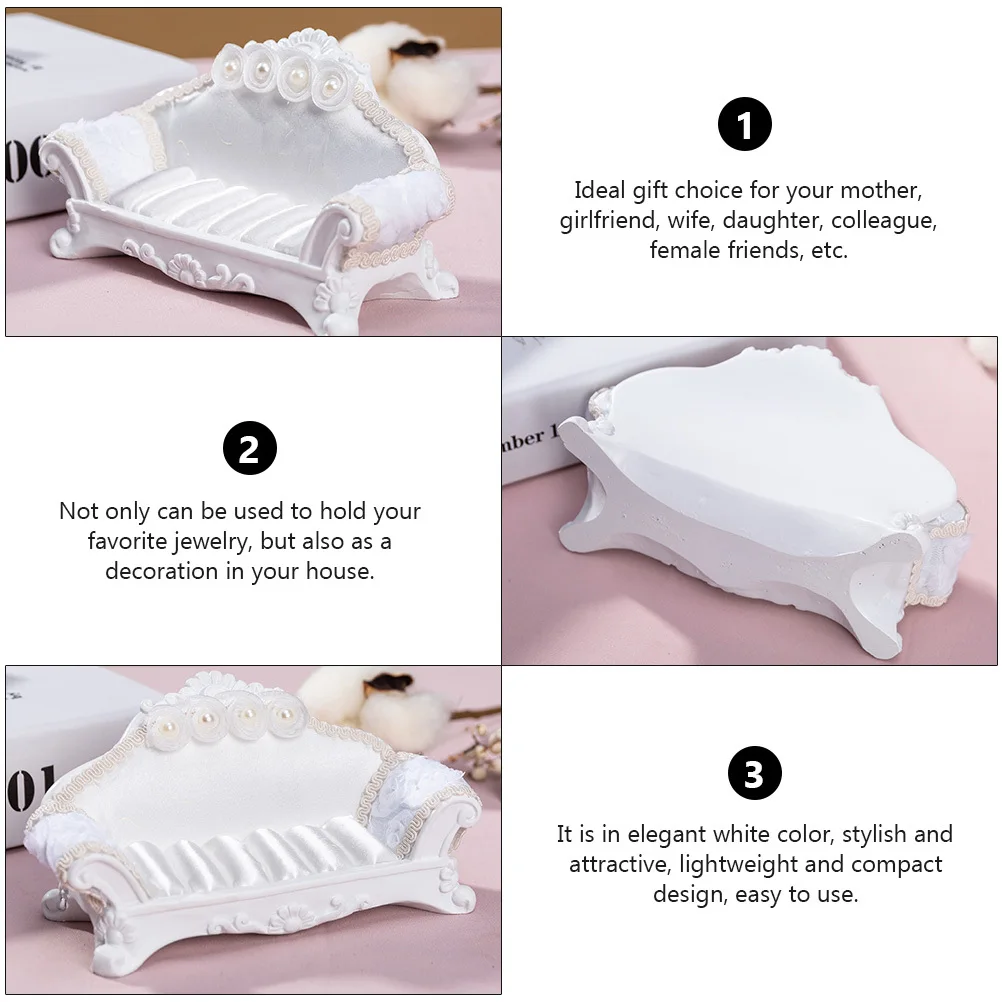 

Jewelry Rings Display Organizer Elegant White Mini Sofa Shape Ring Storage Plate Jewelry Holder Sofa Shape Rings Organizer