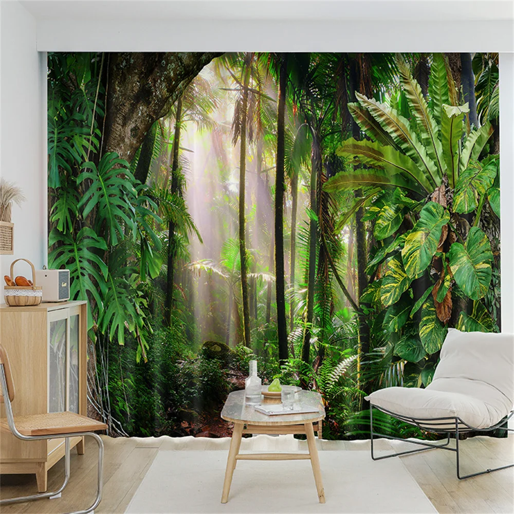 Tropical Rainforest Tree Leaf Plant Nature Kids Window Curtains Blinds for Living Room Bedroom Kitchen Door Home Decor 2Pieces