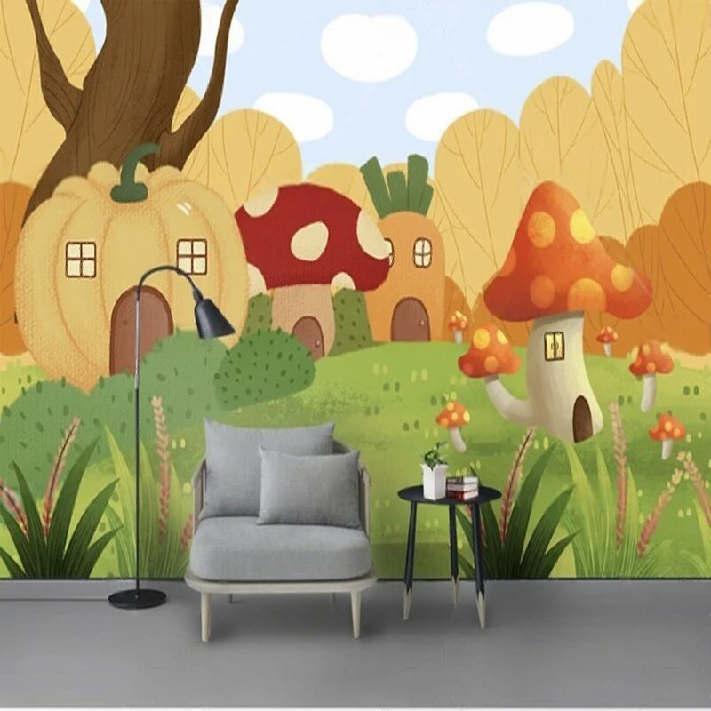 

Modern cartoon forest pumpkin house mushroom house children's room TV luxurious home decoration background wall