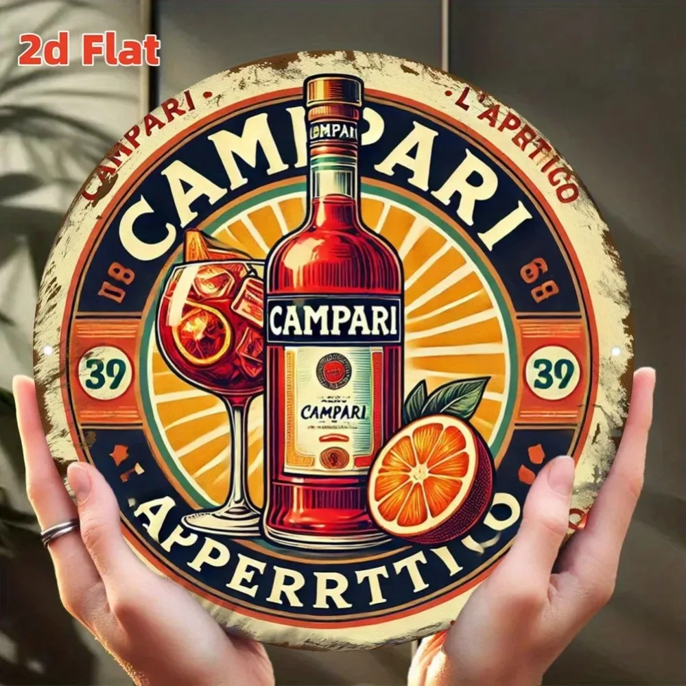 

Винтажная итальянская металлическая вывеска Campari - круглая 2D плоская настенная табличка, водонепроницаемый декор для винтажных кафе