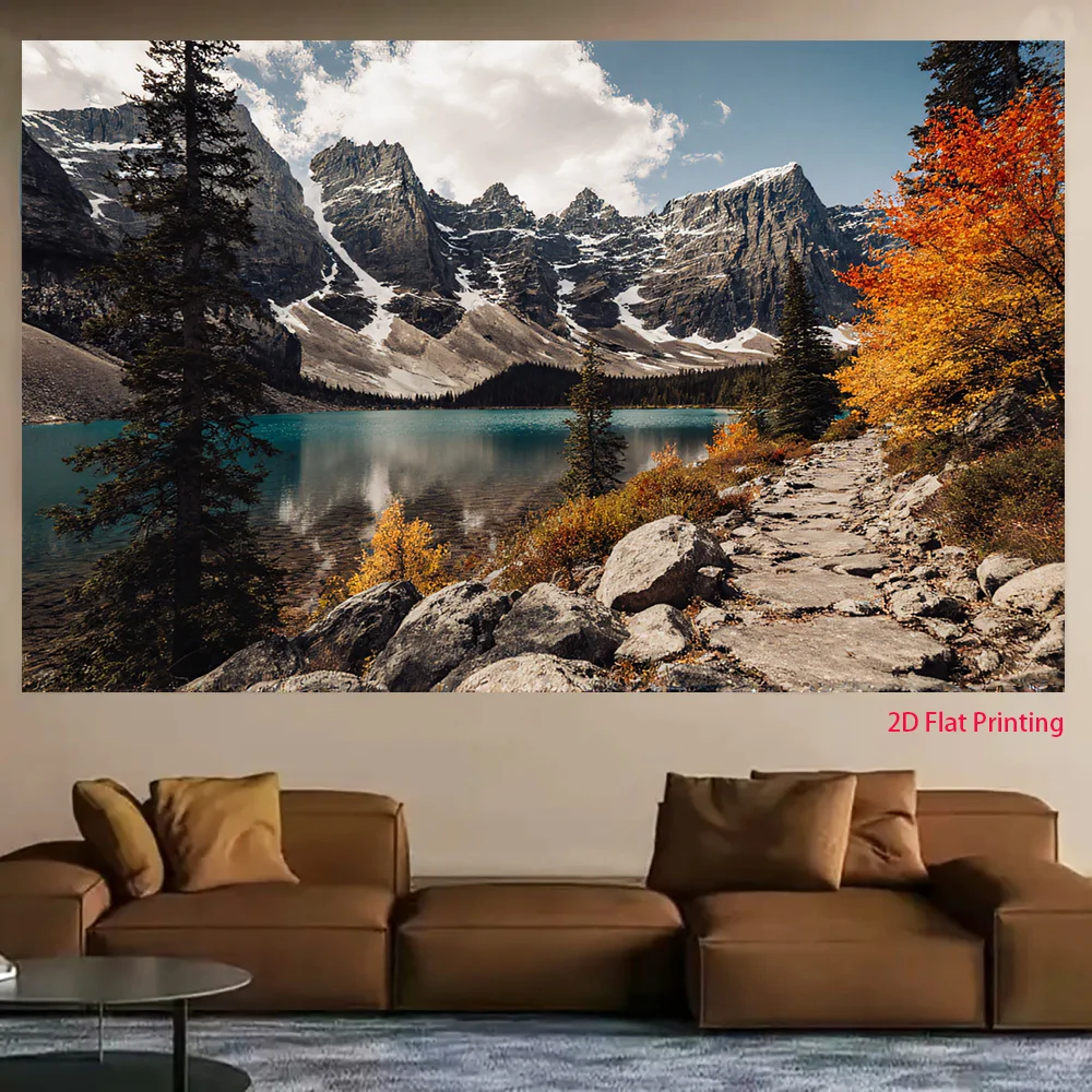 Large Mountain Landscape Tapestry Wall Hanging Alpine Nature Art Print Ultra HD Forest Lake View Decor for Rustic Home Living Ro