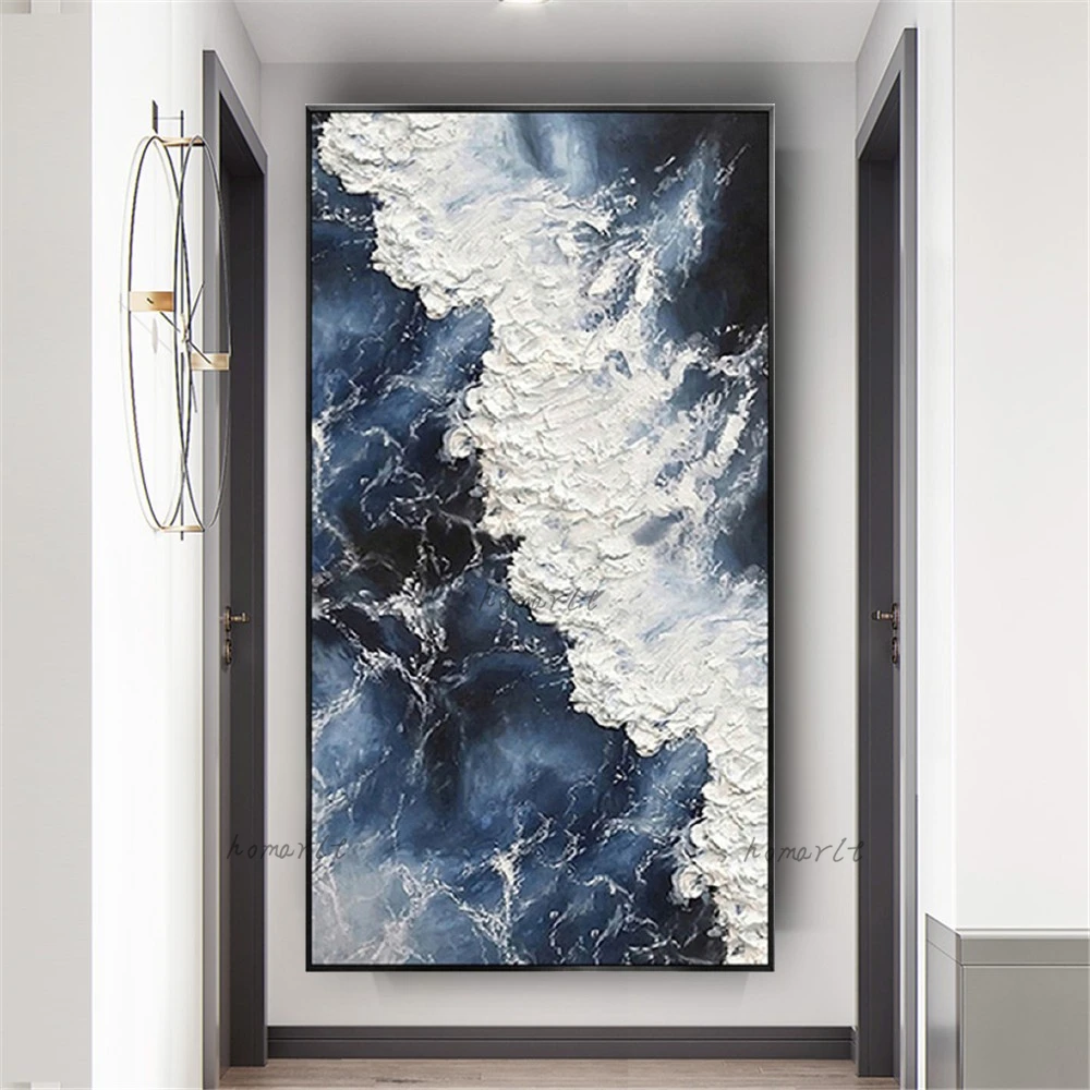 Kanagawa Sea Wave Wall Art Decorative Poster Blue Texture Oil Paintings Decor Living Room Real Handmade Artwork Canvas Mural