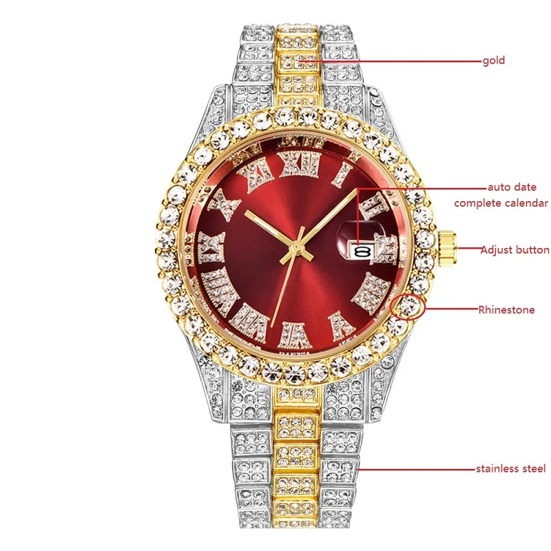 Hiphop Horloge Heren Horloge Luxe Water Proof Merk Horloges Rvs Ronde Klok Heren Quartz Polshorloges Cadeau Boyfriend