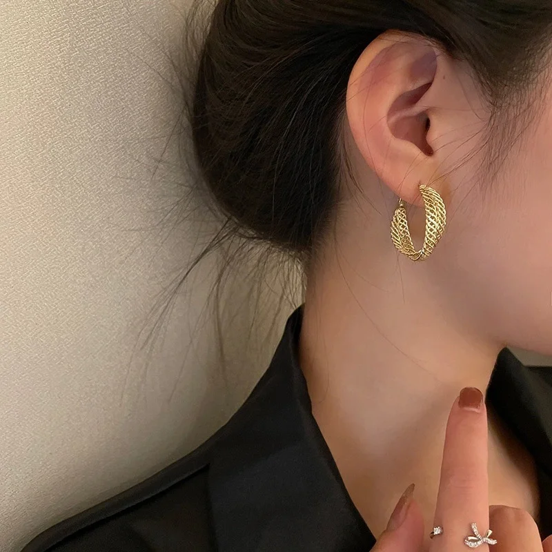 2024 New Gold Plated Cool Style Simple Geometric Big Circle Twist Earrings Women\'s Jewelry Party Gifts