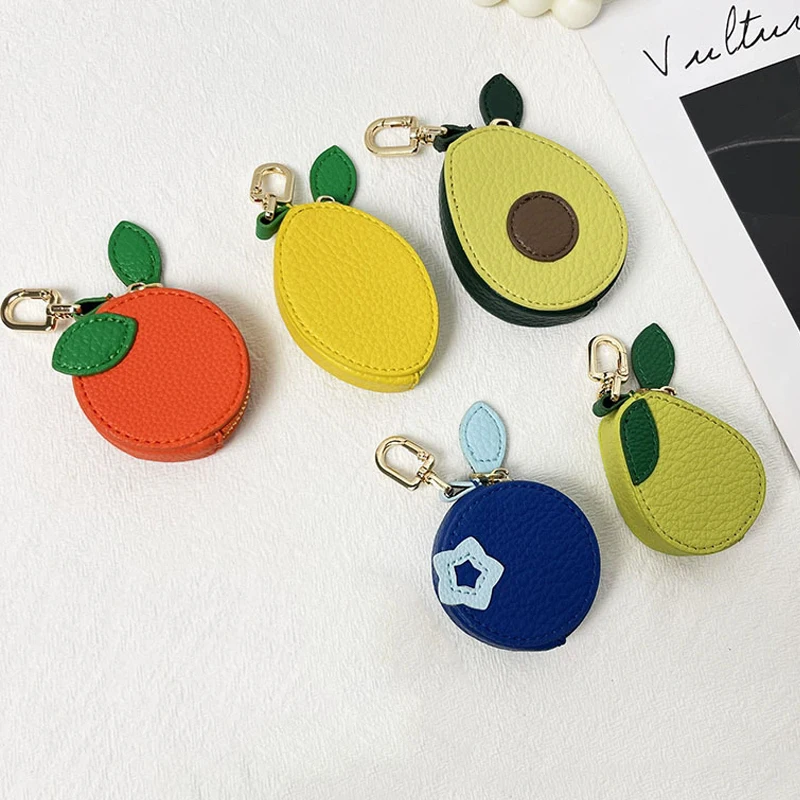 PortableCreative Fruit Charm Coin Purse Blueberry Print PU Leather Mini Pendant Bag for Earphone Lipstick Women Carry