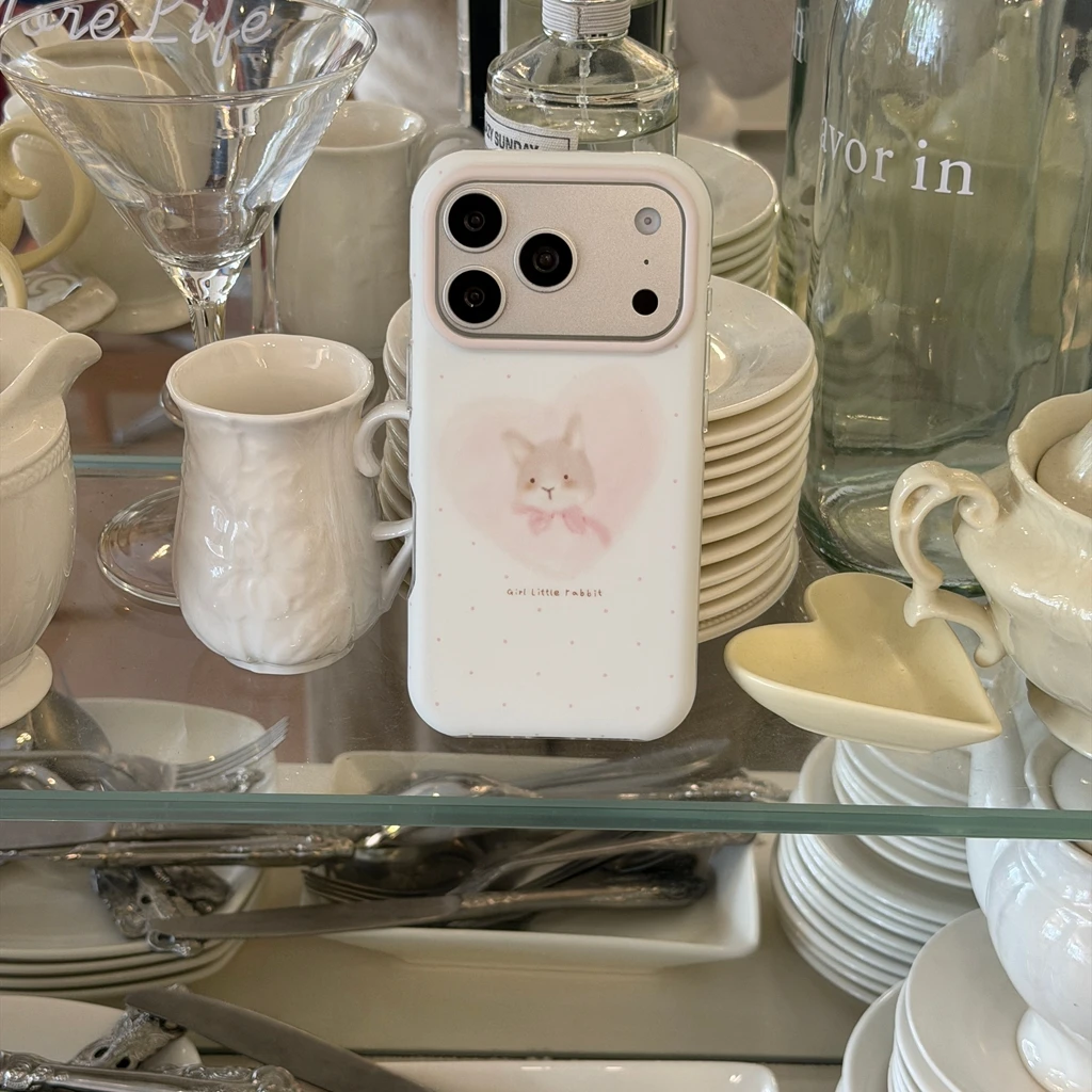 Funda para Teléfono con Correa, Estilo Coreano, Linda, Rosa, con Puntos, Corazón y Conejo, Textura Mate, para iPhone 17 16 15 14 Pro Max
