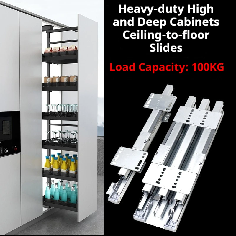 Duty Side Mounted Cabinet Sliding Rail Hydraulic Guide Rail 22In Up Down Cabinet Track Max Load 100KG Wardrobe Slide Rails Heavy