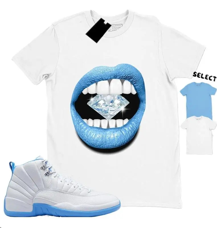 Camisa Match AJ 12 Melo 2025 Zapatilla a juego Labios Diamond Camiseta, Jordan 12 Melo Outfit Hombres, Corte clásico Casual Manga corta