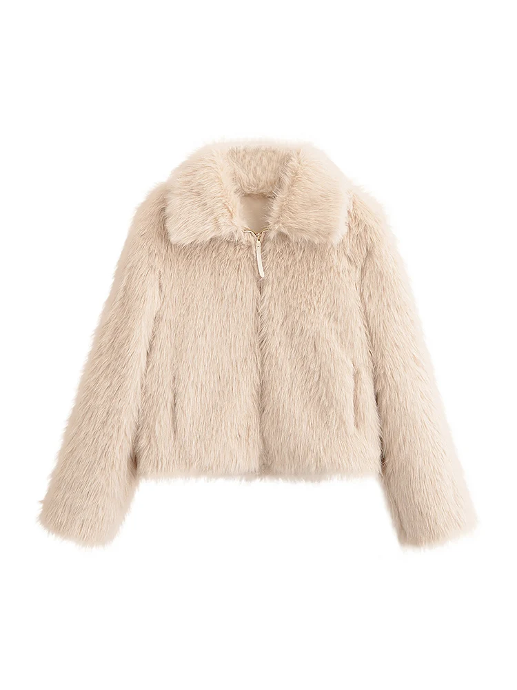 معطف نسائي جديد على الطراز الأوروبي عصري ومتعدد الاستخدامات بلون سادة وأكمام طويلة وياقة من الفرو الصناعي #1