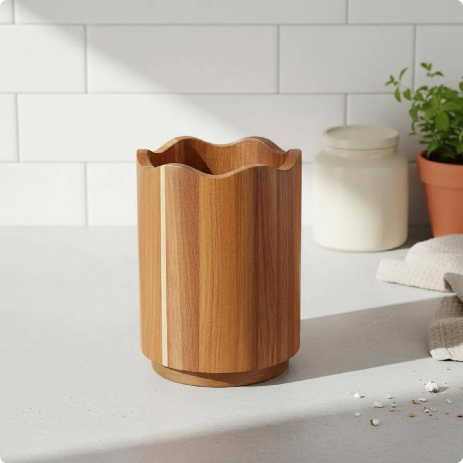 

Wooden Pen Holder Decorative Rim Design Wooden Brush Holder Tabletop Organizer Multi-Functional Household Storage Space Saving