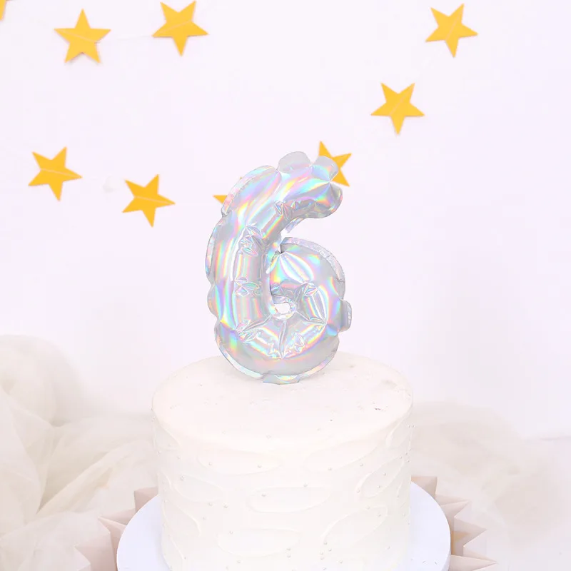 Five Inch Number 0-9 Iridescent Cake Toppers Foil Balloons Party Balloons Mini Cupcake Topper for Wedding Birthday Party Decor