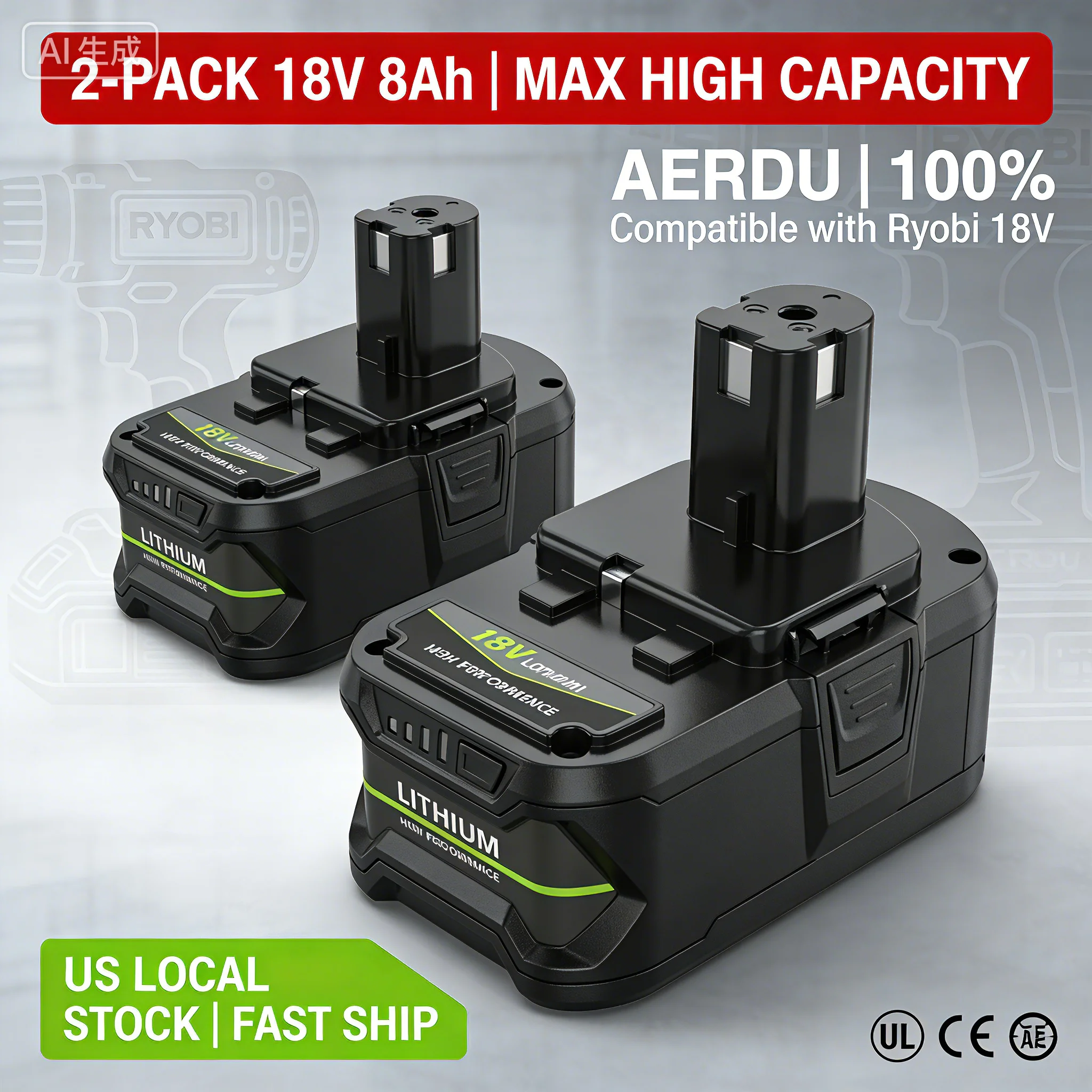 2-Pack 18V 8.0Ah Ba…